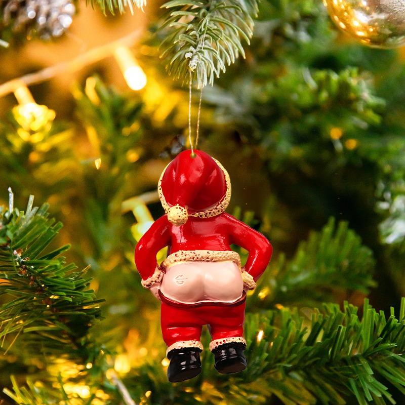 2D Pendant Christmas Santa Claus Leaky Butt Pendant Resin Creative Hanging Santa Claus Toy Theme Funny for Xmas Tree Decorations