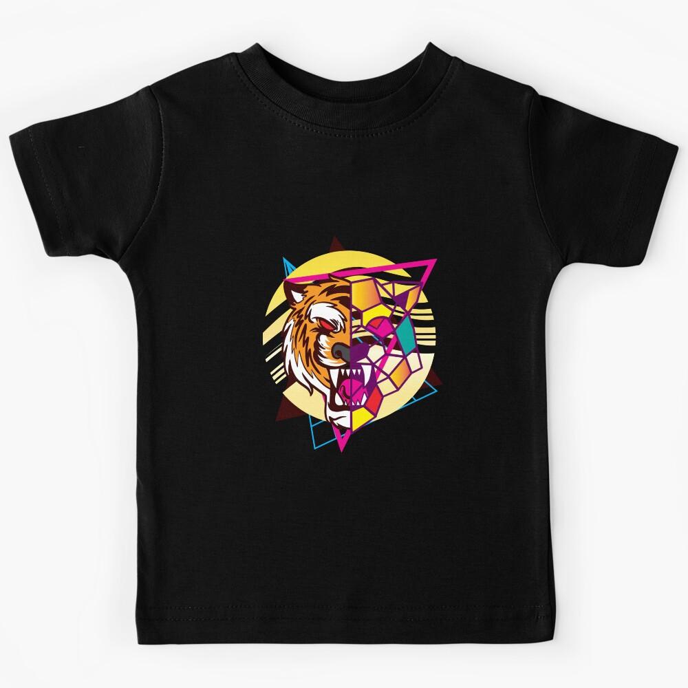Half Tiger Half Polygonal Tiger Geometric 80s Style Kids T-Shirt 160