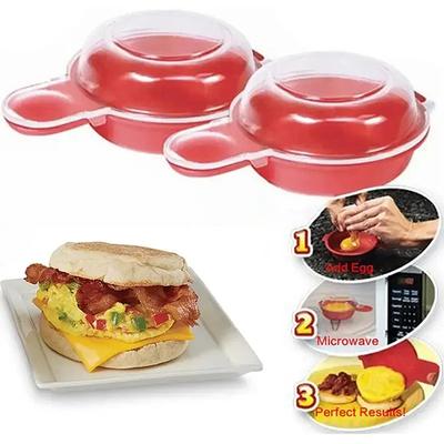 2 шт./набір, Легкий Eggwich для приготування яєць у мікрохвильовій печі, Червоний і прозорий, Кухонні гаджети, Кухонні аксесуари