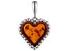 Long Silver Oxidized Women' Heart Necklace with Amber Balls 50