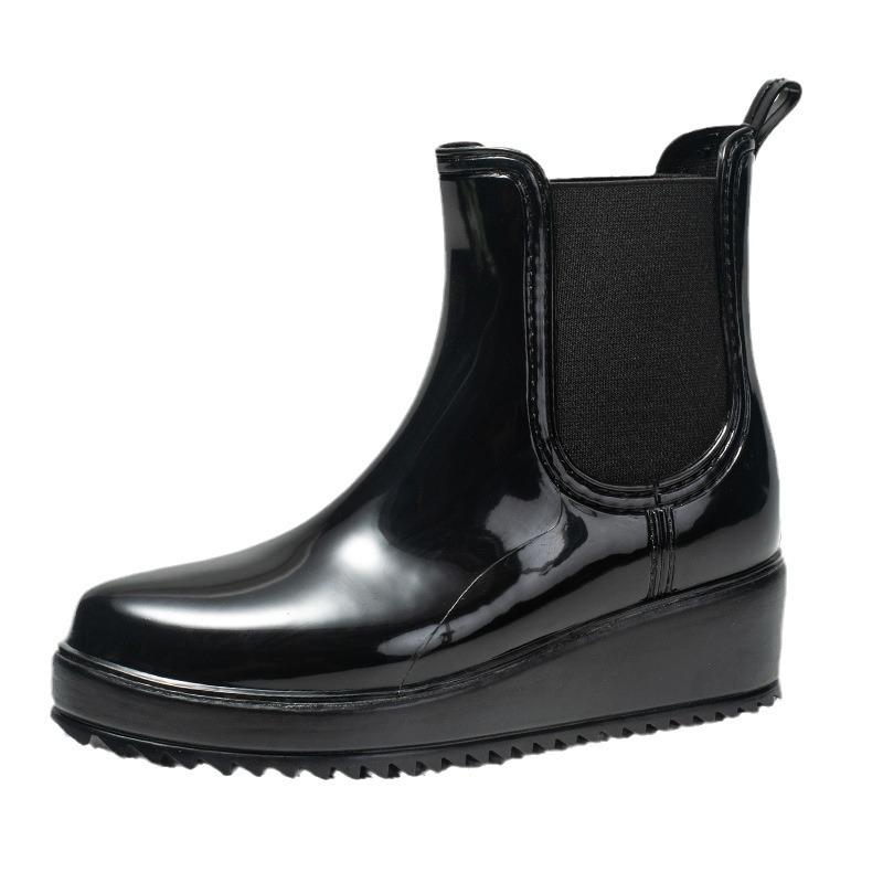 Height-increasing Rain Shoes Women's New Medium Tube Rubber Shoes Wear Non-slip Water Boots Thick-soled Water Shoes Short Tube Rain Boots Fashion