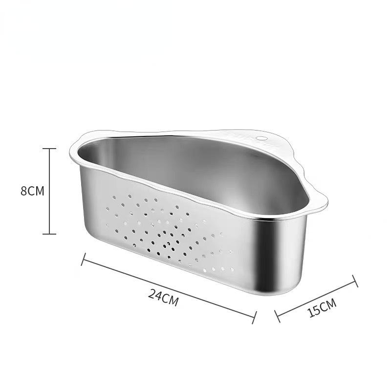 Multifunctional Corner Drain Shelf Sink Rack Kitchen Storage Holder Triangular Stainless Steel Sink Drain Strainer Basket