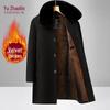 YUZHAOLIN Men's Wool Collar Plush Lined Trench Coat