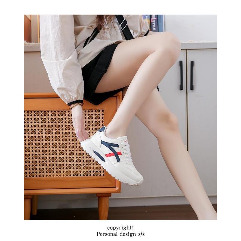Casual Thick Sole Height Increasing Korean Style White Running Sneakers For Women