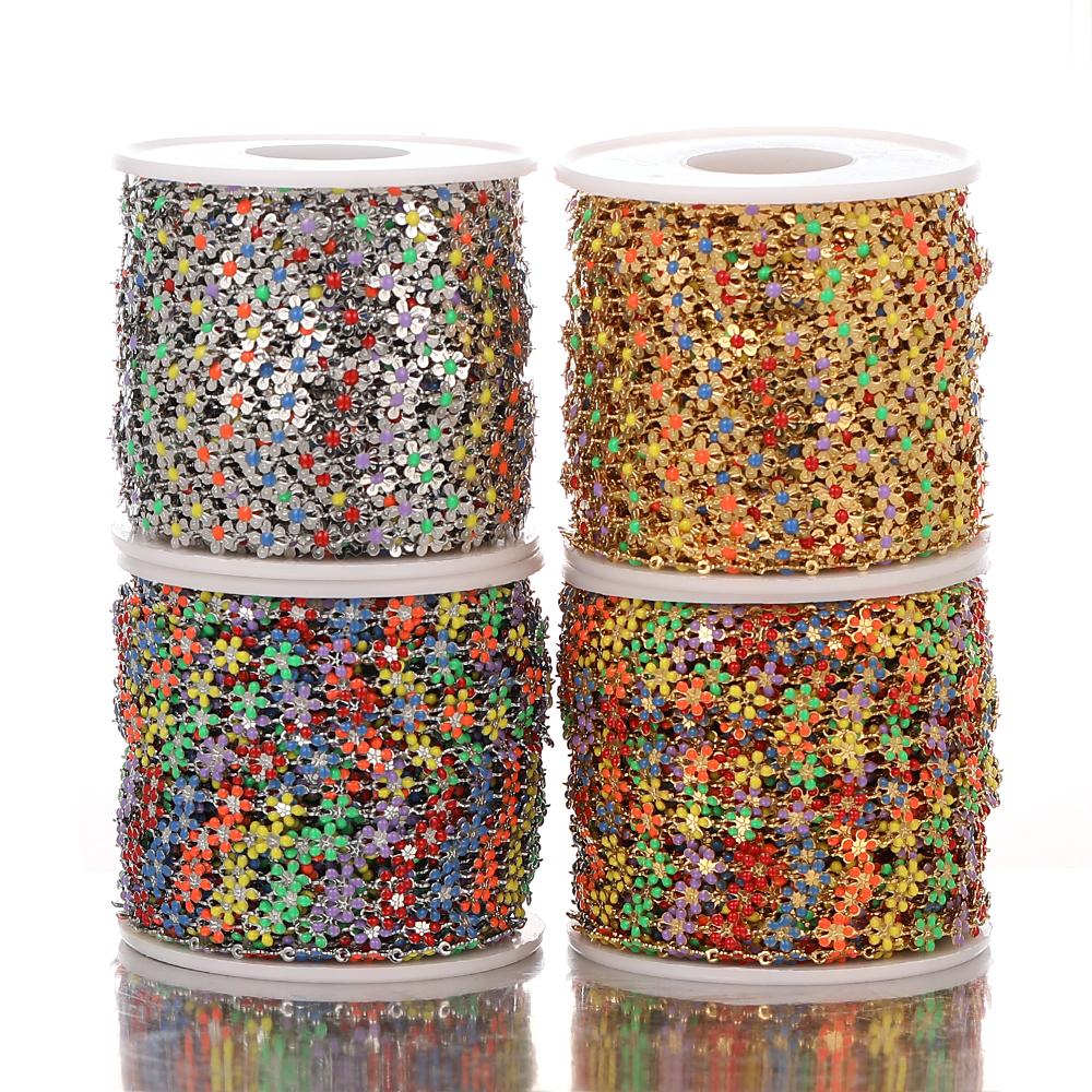 1M Goldfarbe Bunte Kette Edelstahl Emaille Blumenketten für DIY Schmuckherstellung Fußkettchen Armband Halsketten Zubehör