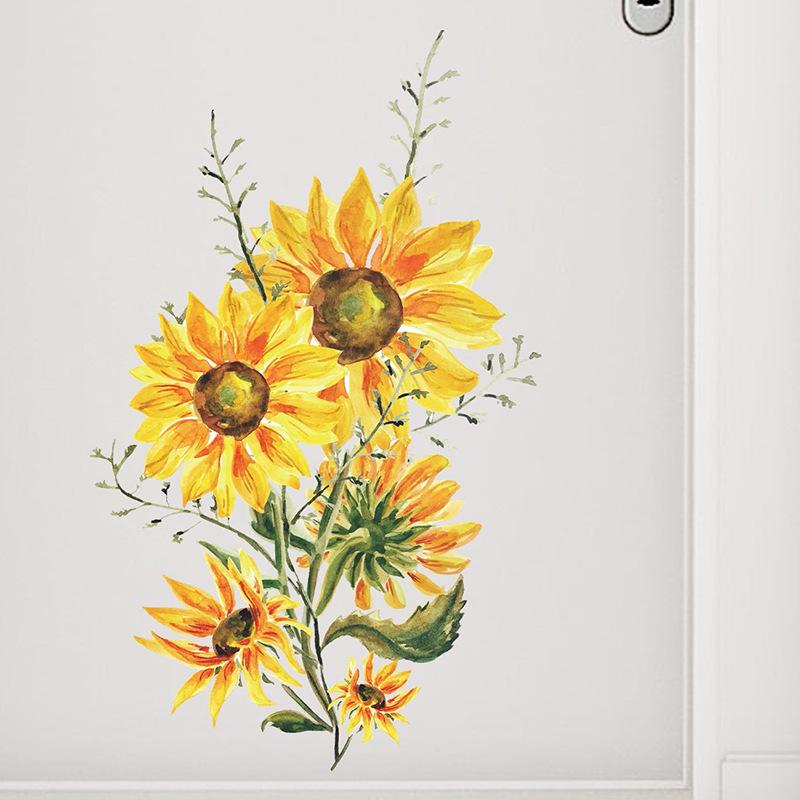 Painted Sunflower Wall Stickers Living Room Sofa Background Decoration Bedroom Home Decor Wall Beautification Stickers Wallpaper