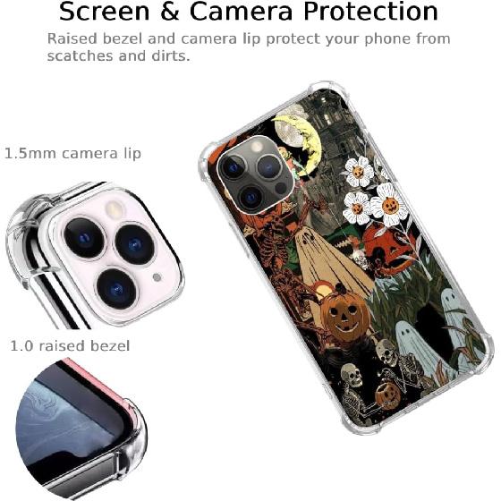 Halloween Aesthetic Case Compatible with iPhone 14 Pro Max, Hippie Ghosts Spooky Pumpkins Phone Case for iPhone 14 Pro Max, Trendy Cool TPU Bumper