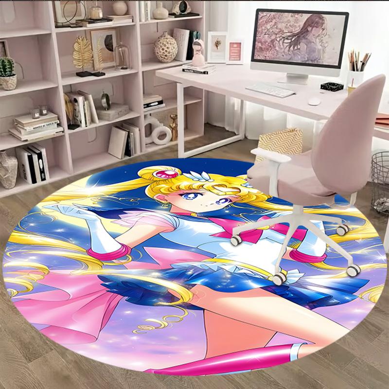1pc Sailor Moon Carpet, Round Rug, Comfortable, Suitable for Entryways, Living Rooms, Office, And Bedrooms, Christmas Decoration