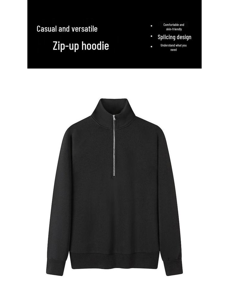 Höst Vinter Ståkrage Halv dragkedja Lös passform Vardaglig Pullover Huvtröja