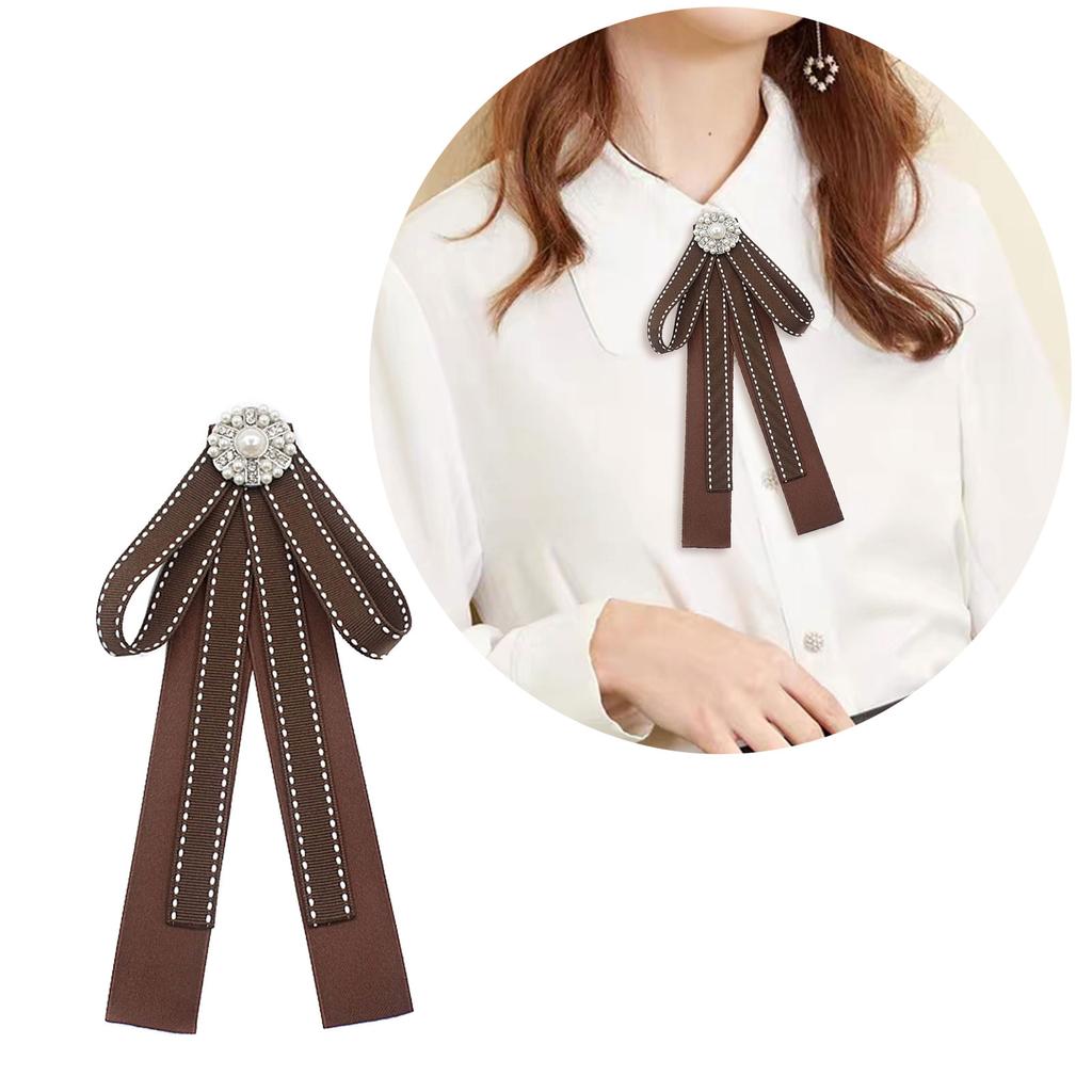 Coffee Brown Necktie Fashion School Uniform Bow Tie Solid Color Necktie for Women's Shirts