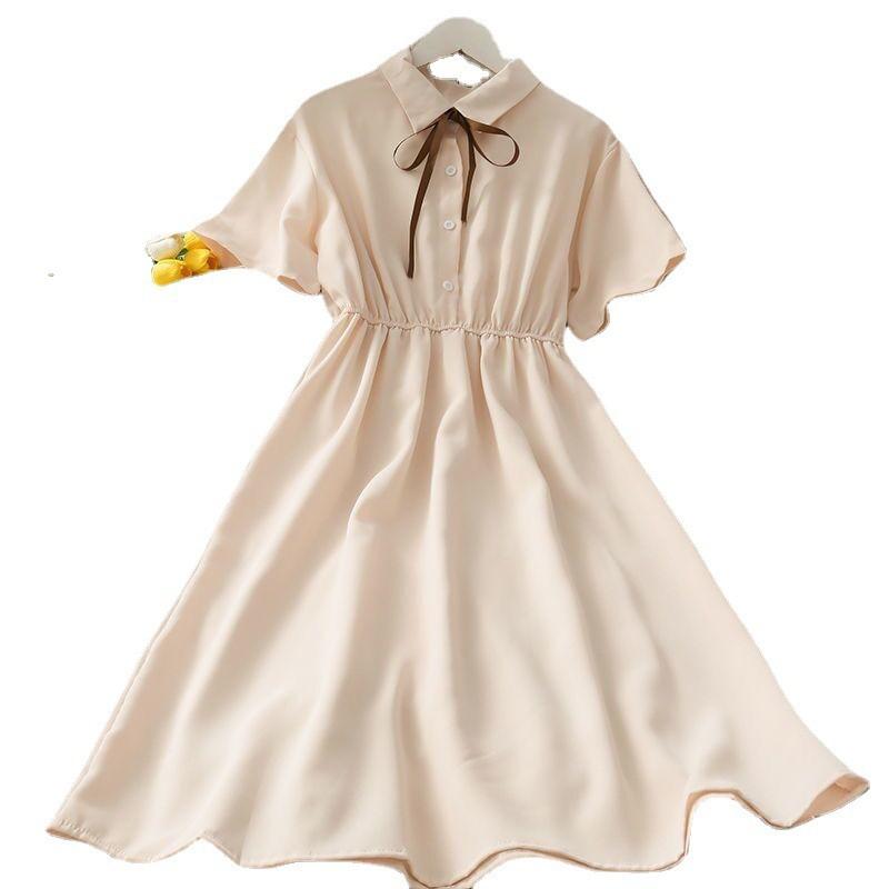 Girls Princess Dress Short Sleeve A-Line Skirt Solid Color Casual Kids Over 4 Years Old