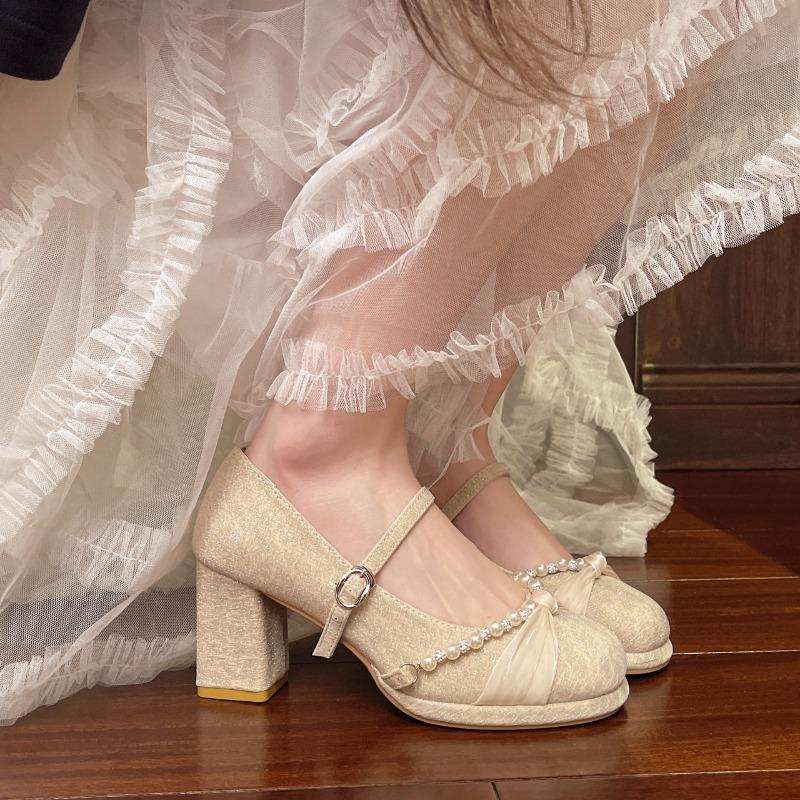 Fashion Hot Selling French Mary Jane High Heels Women's 2025 New Style Vintage Buckle Thick Heel Single Shoe Personality Korean Version