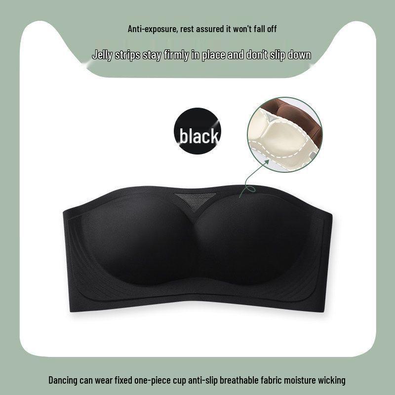 Bezešvá bandeau podprsenka bez ramínek proti sklouzávání pro malá prsa - Letní tenký styl, neviditelný push-up s krásným designem zad