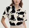 Short-sleeved Summer Shirt for Women with Cat Pattern Design, Breathable and Suitable for Everyday Wear, Fashionable and Casual