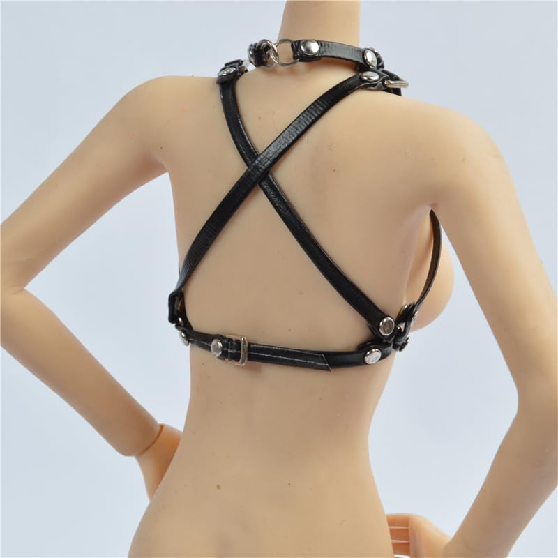 [TOYBARJAPAN] Custom Handmade Limited Edition Black Leather Bondage-Style Body Harness Chest Bra for 16 Scale Action Figures, Compatible with