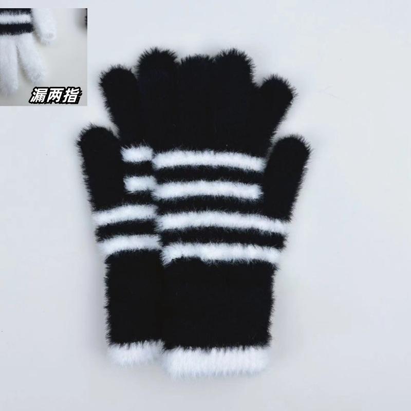 Plush Gloves for Men and Women Korean Version Leopard Print Fashion Striped Mobile Phone Touchscreen Gloves