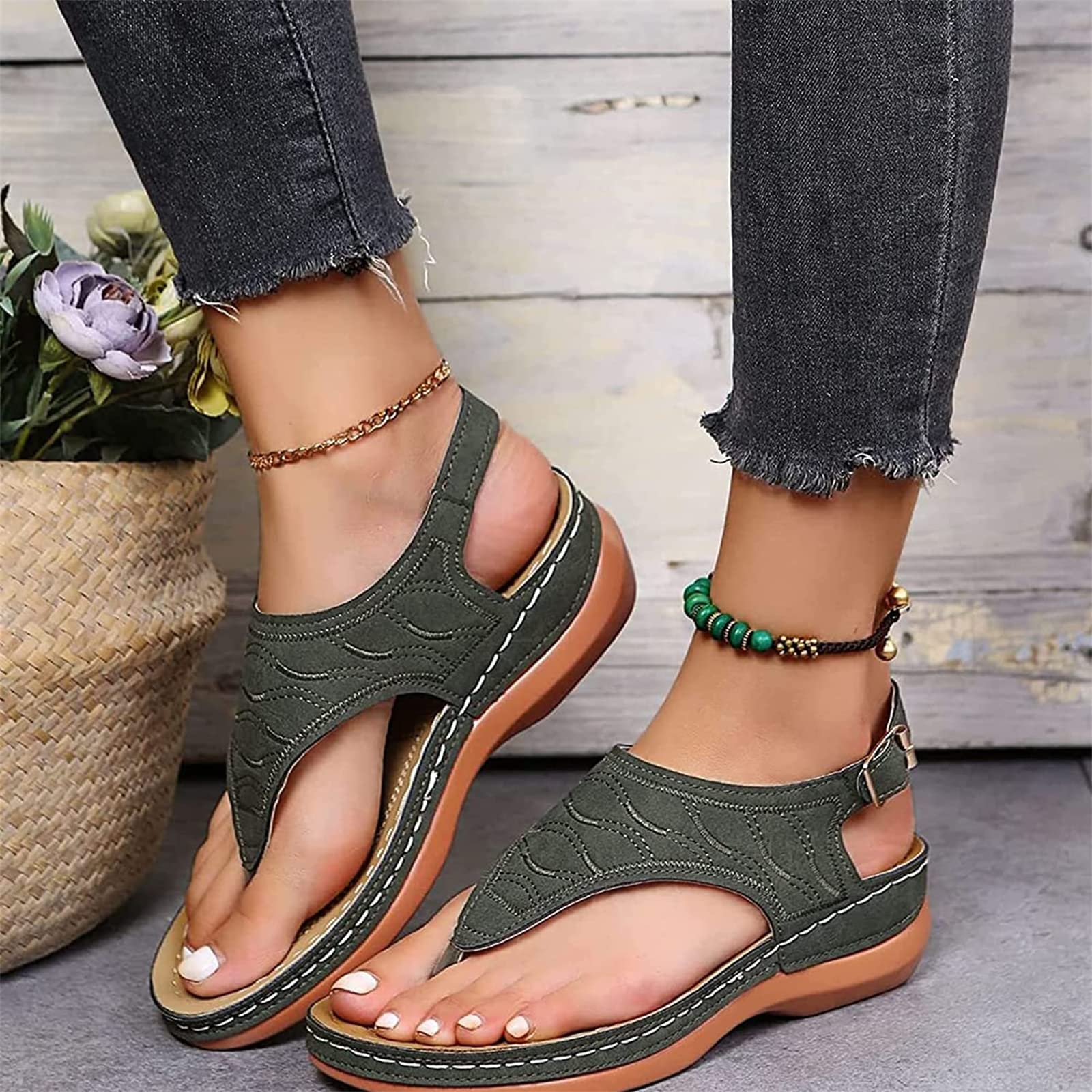 Women s Embroidered Toe Flip Flop Sandals 36