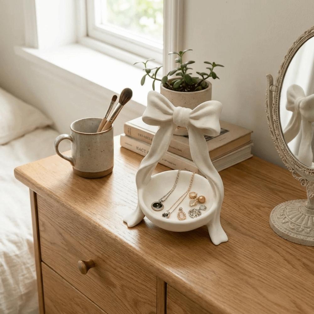 Simple Design Jewelry Tray Plastic Material Key Storage Box Fashion Bowknot Storage Dish  Daily