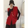 Design Oblique Button V-neck Knitted Vest Cardigan Women's Korean Version Loose Lazy Sleeveless Sweater Vest Outer Wear Vest Woman