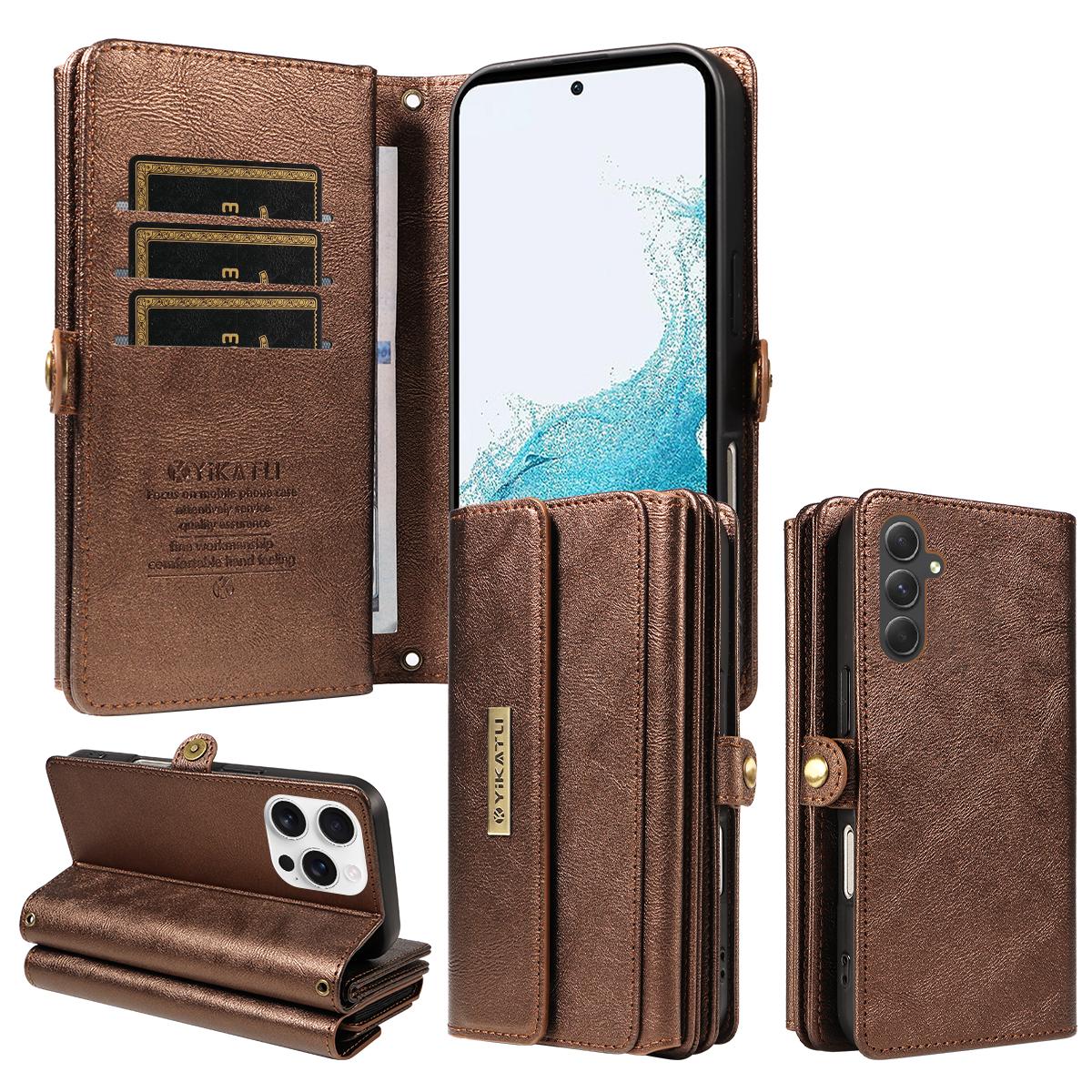 

For Samsung Galaxy A54 5G Case YIKATU YK-008 Zipper Wallet Leather Phone Cover with Shoulder Strap
