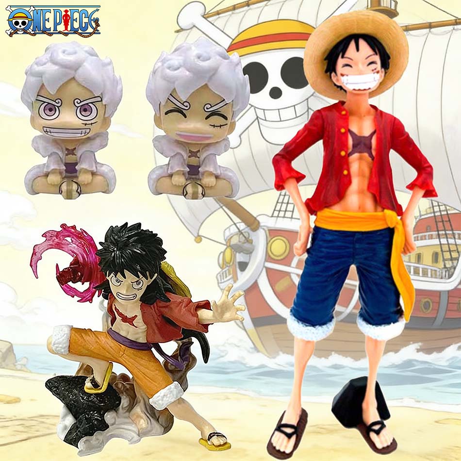 Hot One Piece Anime Figure Confident Smiley Luffy Three Form Face Changing Doll Action Figurine Model Toys Kits