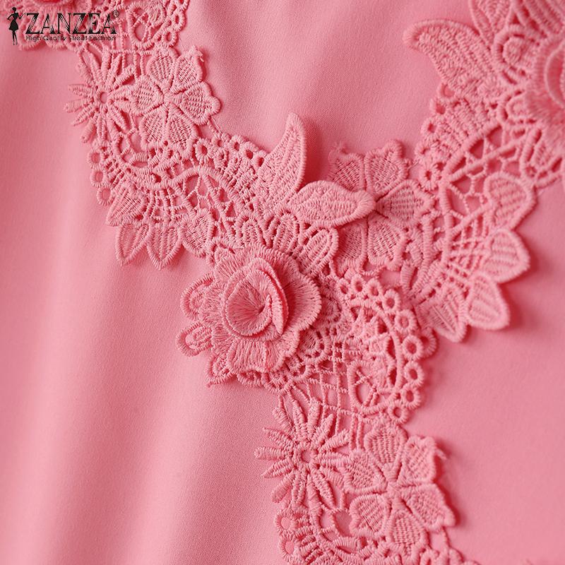 ZANZEA Women Casual Round Neck 3/4 Sleeve Summer Patchwork Blouse