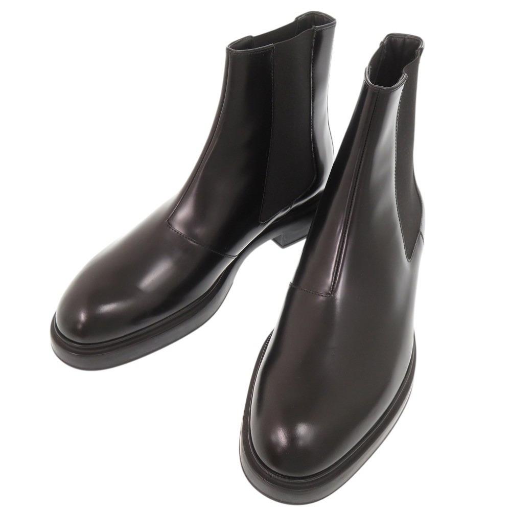 Used AUTHENTIC HERMES side gore boots short boots Black Leather