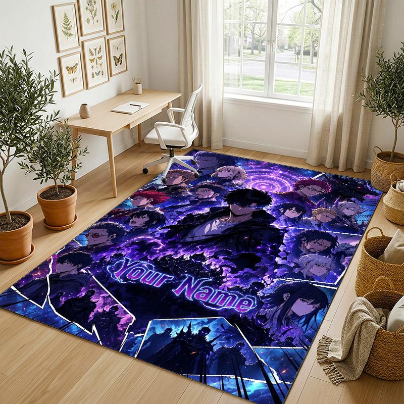 Personalized Crystal Velvet Carpet,Solo Leveling Custom Printed Name, Plush Area Rug For Home Indoor Decor