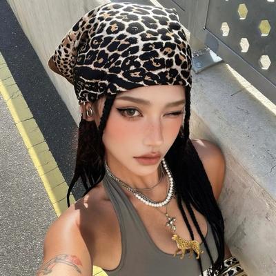 Mode Druck Seidenhaarbänder Frauen Frühling Elagant Floral Bandana Halstuch Stirnbänder Foulard Weiblich Leopardenmuster