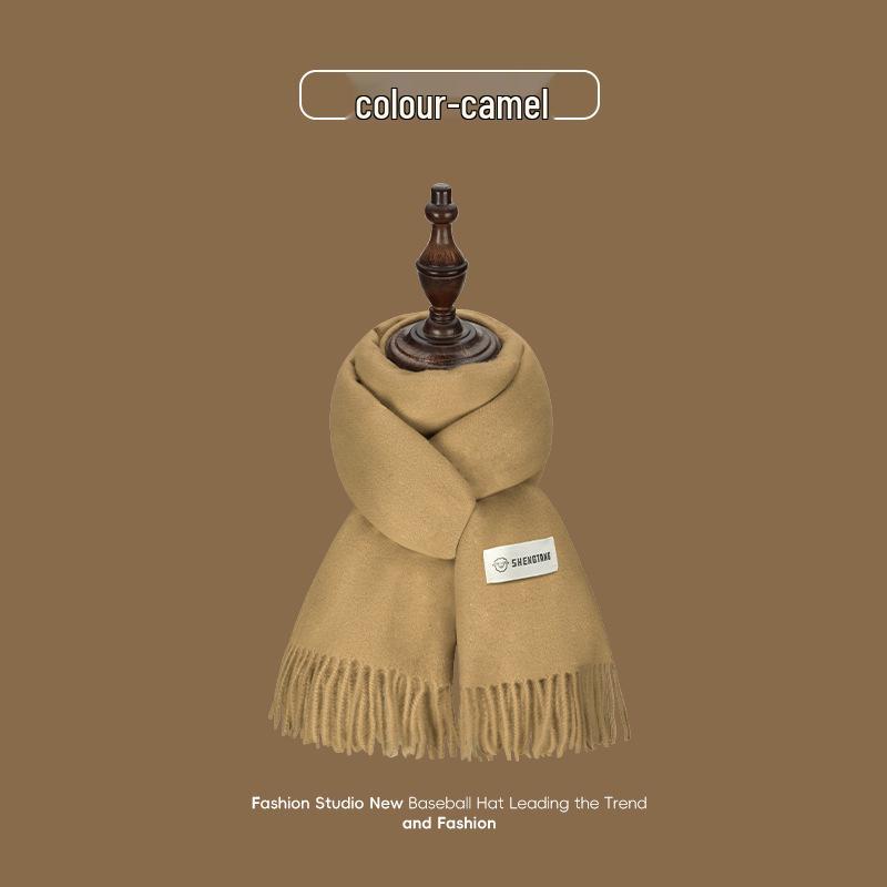 צעיף קשמיר דמוי אפור לנשים חסין רוח - חם, מעובה, צעיף בסגנון קוריאני לסתיו ולחורף