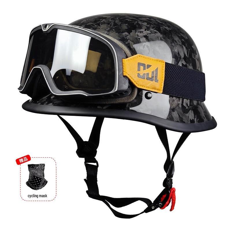 Lishi Retro Forged Carbon Fiber Motorcycle Half Helmet M-XXXL