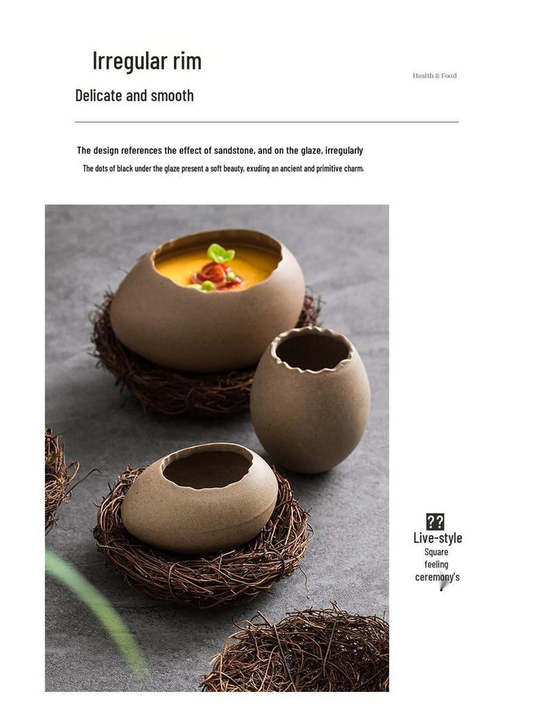 Creative Ostrich Eggshell Dessert Bowl - Unique Ceramic Tableware for Cold Drinks & Barbecue