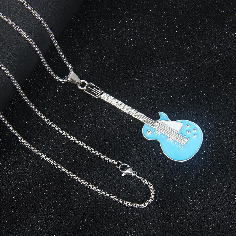 Drip guitar stainless steel necklace personality niche simple jazz rock music note long sweater chain