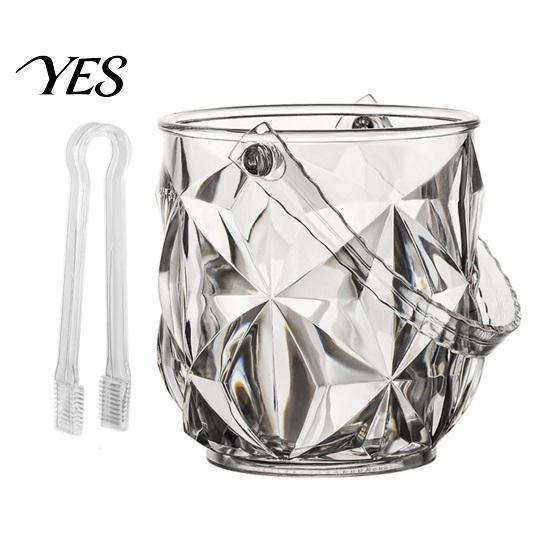 Tragbarer Eiswürfelbehälter mit Griff und Zange, Transparente Diamantschliff-Eiskübel für Bier, Champagner, Wein, Cocktails, Barzubehör Würfelhalter mit Clip