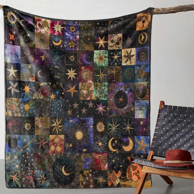 Vintage Star Moon Flannel Blanket – Soft Cozy Fleece Throw for Sofa, Bed, Car, Office, Camping – All-Season Gift
