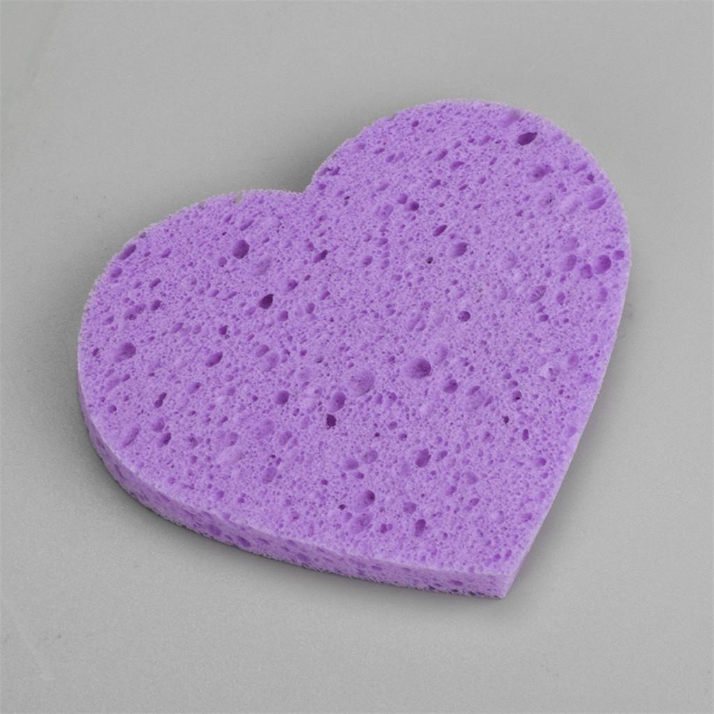 5pcs Heart Shaped Face Cleansing Sponge Washing Pad Makeup Removal Puff Purple