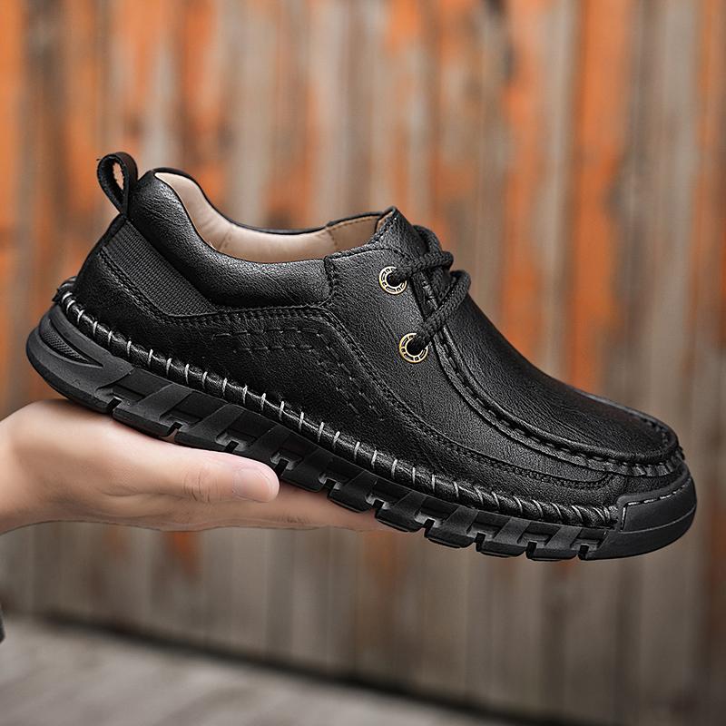 Fashion Men's Leather Casual Shoes Handmade Breathable Shoes Soft Low-top Working Shoes