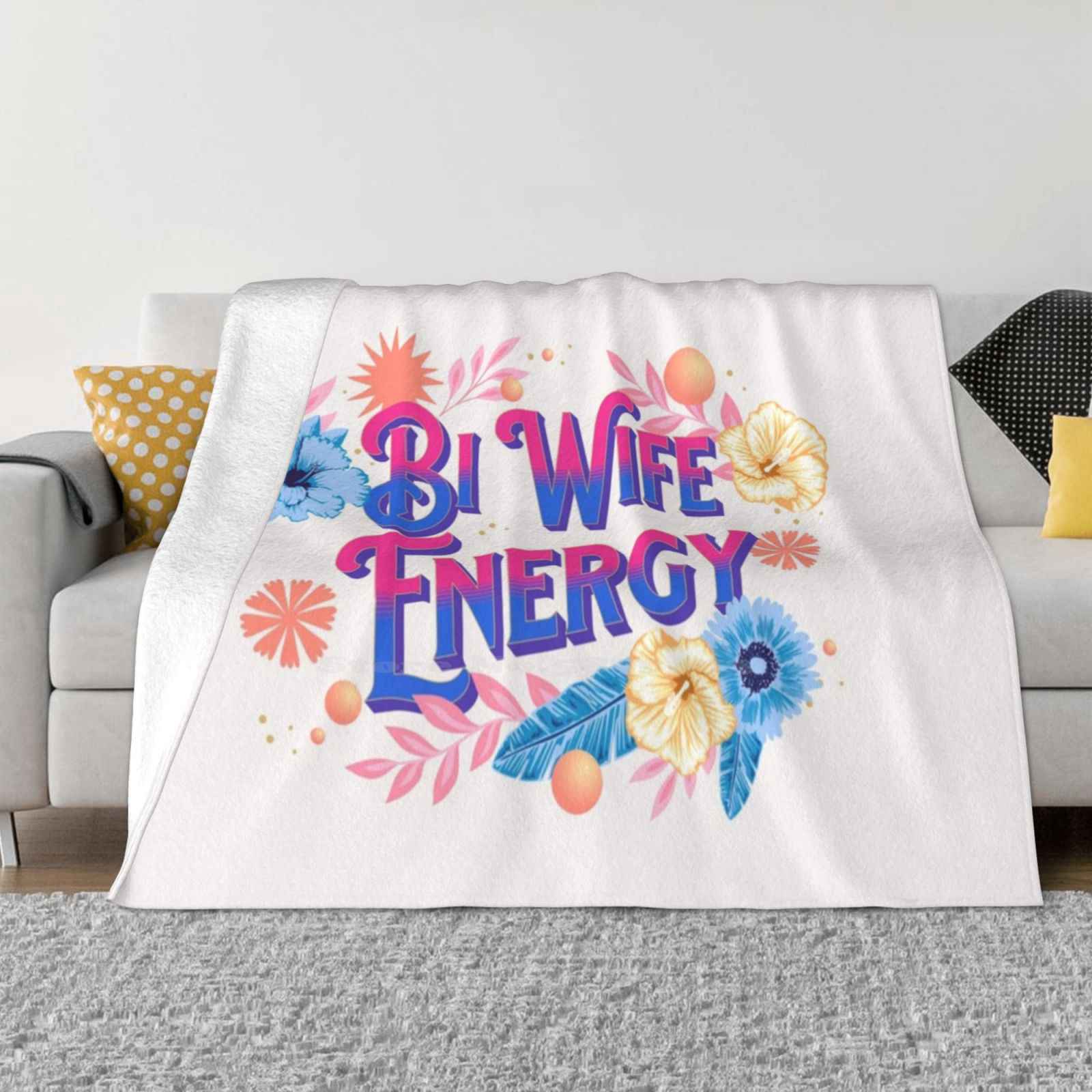 Bi Wife Energy Floral Design New Selling Custom Print Flannel Soft Blanket Bi Wife Energy Bi Pride Bisexual Pride Bisexual Flag 30x40in