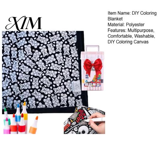 Soft Polyester Blanket for Painting DIY Coloring with 24 Markers, Color Your Own Blanket, 59" X Unique Birthday Gift Kids 45" Cozy Throw Sofa,