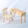 Natural Wood Doll House Furniture Unpainted Miniature Study Chair Desk Set For Creative Kids Pretend Play Customization