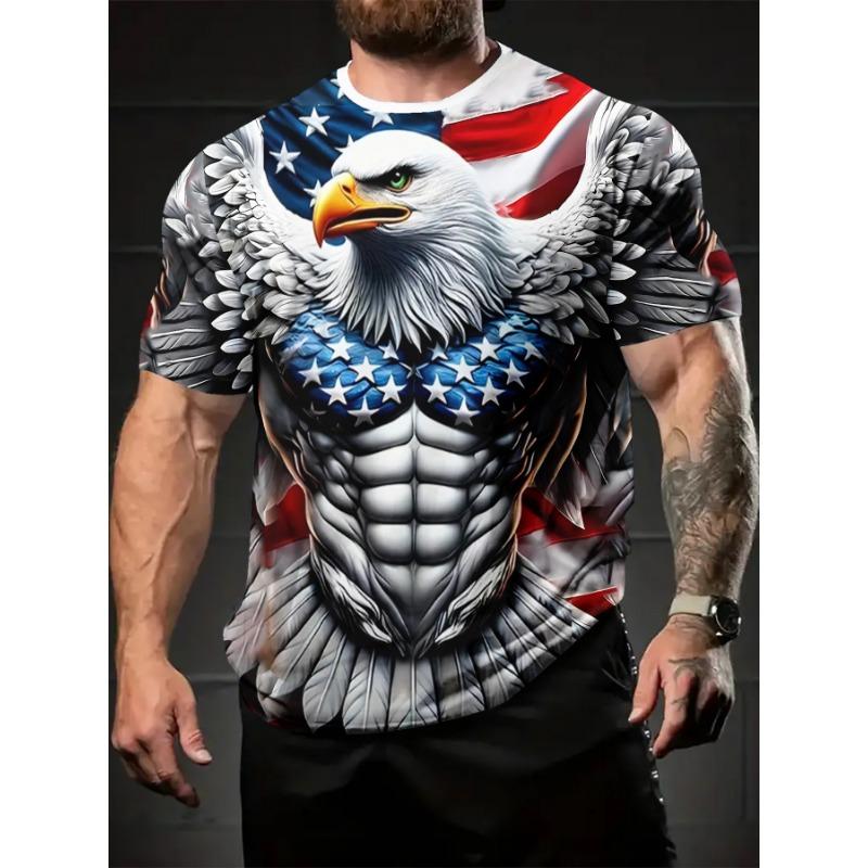 Fashionable summer men's domineering wolf print pattern breathable round neck T-shirt outdoor high street casual top