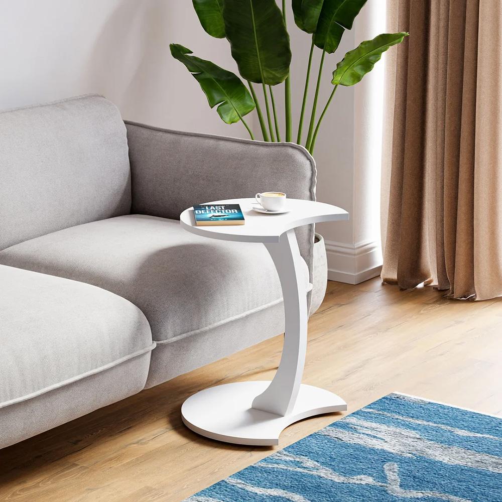 Kávový stolek ve tvaru C, Pojízdný boční stolek, Dekor Atlantic Pine, Pojízdný stolek k pohovce z dřevotřísky, Noční stolek