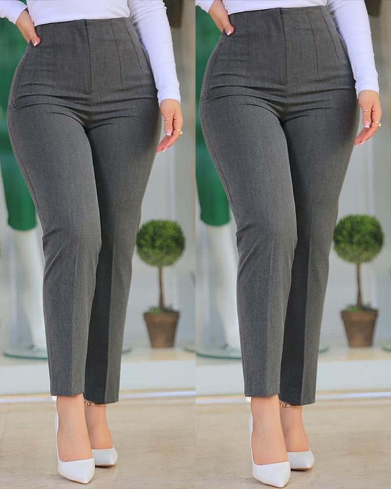 2026 Spring/Summer Women s Casual Slim Fit Versatile Nine-Point Commuting Suit Pants Double Extra Large темно-серого