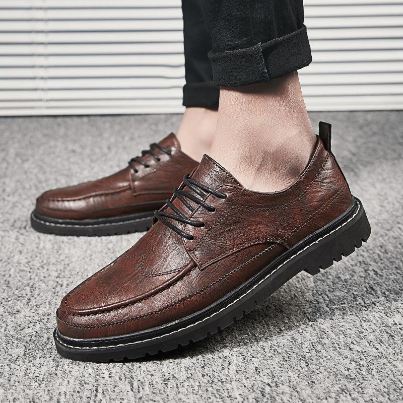 2021 Autumn and Winter New British Black Casual Shoes, Men's Trendy Retro Leather Shoes, Brock Small Leather Shoes for Men