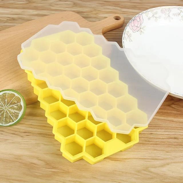 Silicone Honeycomb Shape Ice Cube Tray Silicone Ice Cube Maker Mold with Lids for Ice Cream Party Whiskey Cocktail Cold Drink