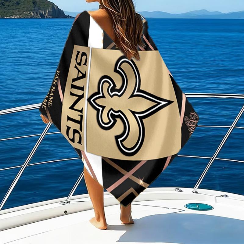 Custom Name Beach Towel Orleans Saints Logo Beach Towel, Soft Microfiber, Gift for Her/Him, Birthday, for Pool, Beach, Travel, Fan gifts