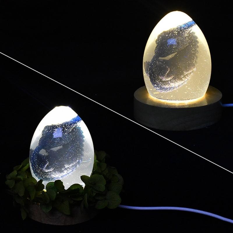 3D Drachenei Licht Harzform, Drachen Silikonform Set Holz Lichtbasis Epoxid Gussform für Tischlampe Heimdeko