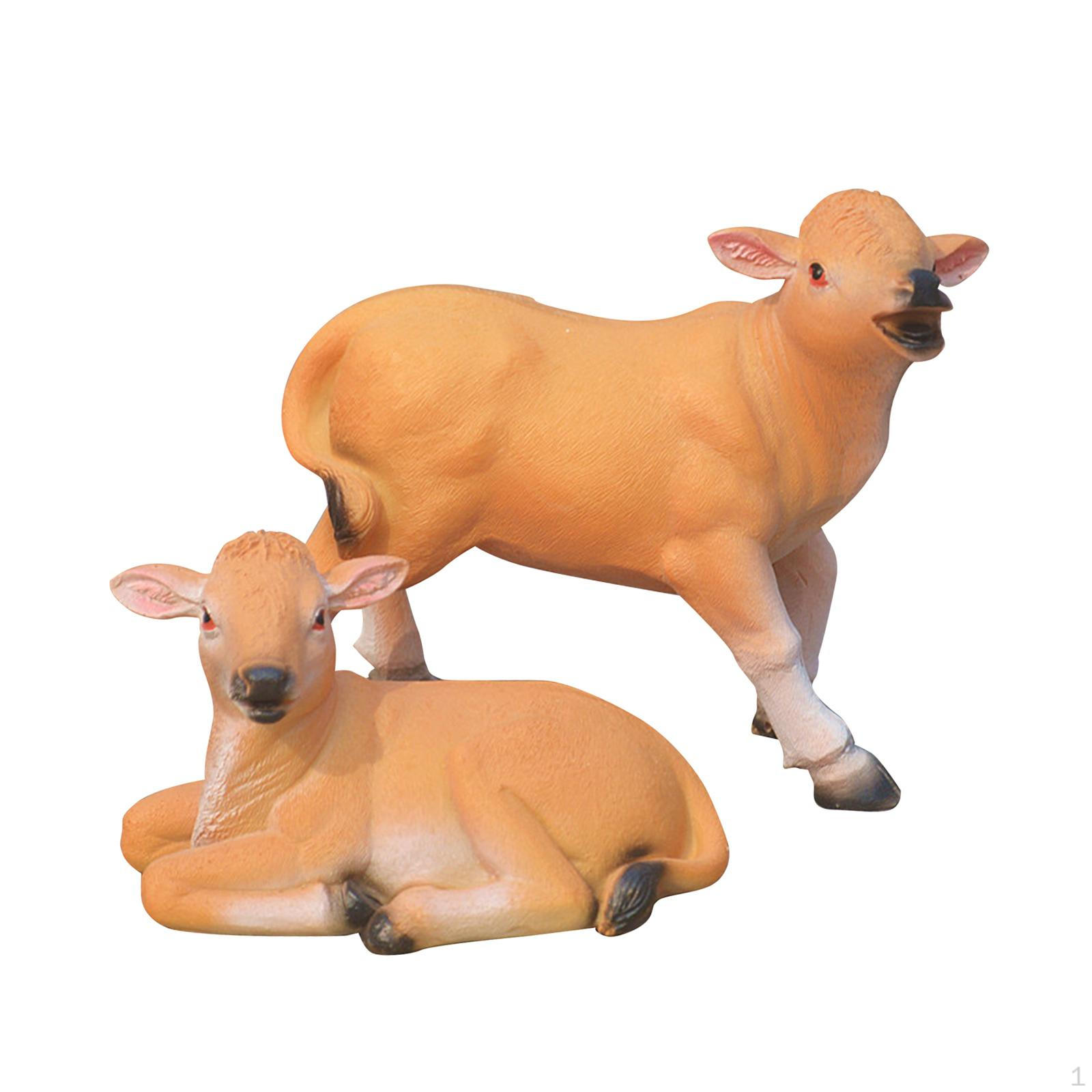 1 пара статуэток двойного теленка, статуя из смолы, декоративная скульптура быка для внутреннего сада Mini