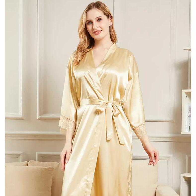 Silk Satin Lace Robes Bridesmaid Bride Wedding Long Bathrobe Womens Robe Lingerie