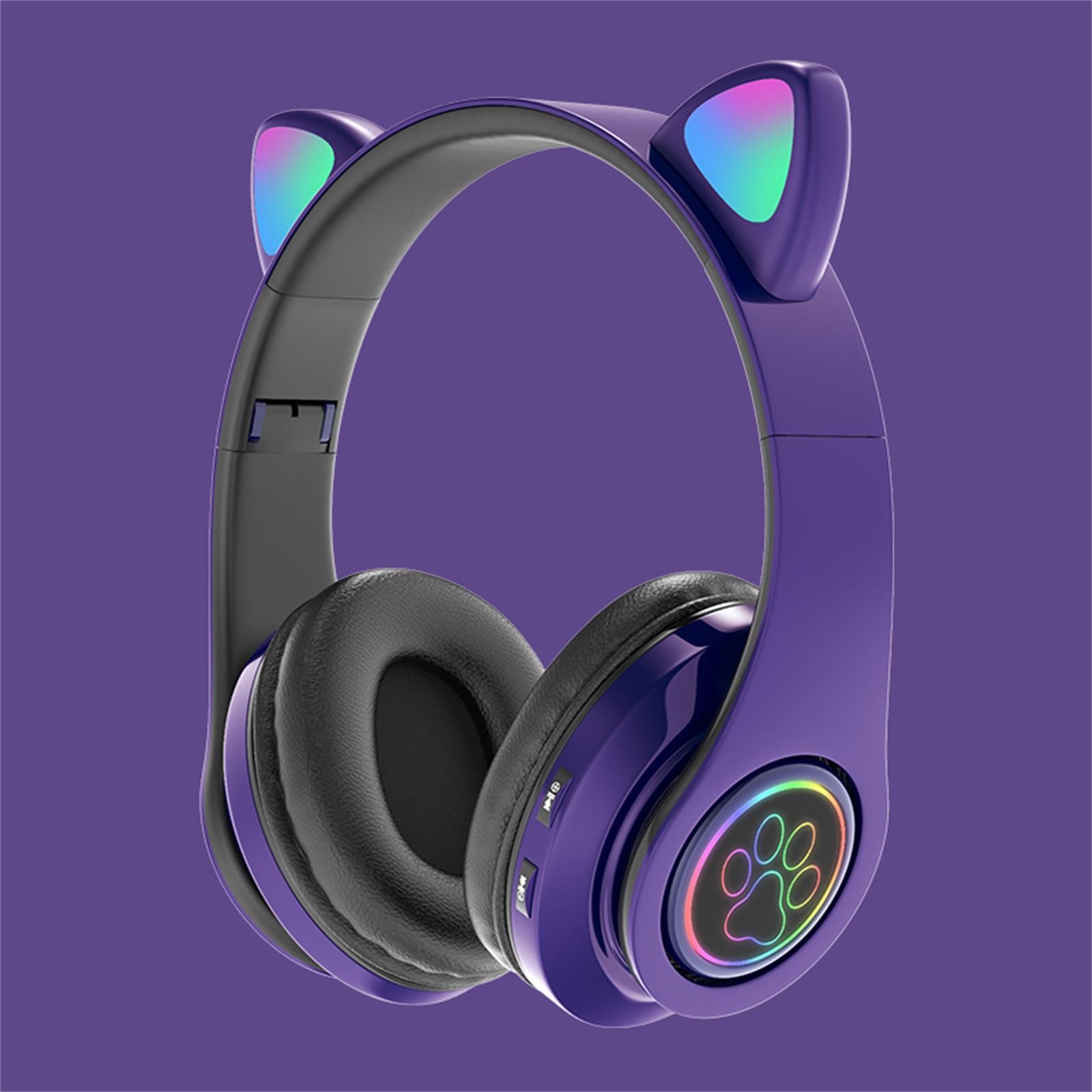 

Беспроводные Bluetooth-наушники для детей, беспроводные/проводные Bluetooth-наушники с кошачьими ушками, игровая беспроводная гарнитура со светодиодной подсветкой и микрофоном One Size фиолетовый